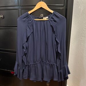Joie Navy Ruffle Blouse